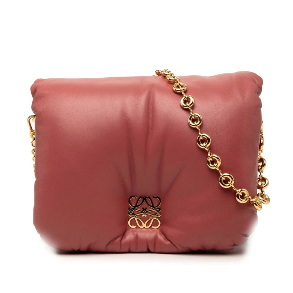 Loewe Anagram Goya Puffer Chain Shoulder Bag Pink Leather